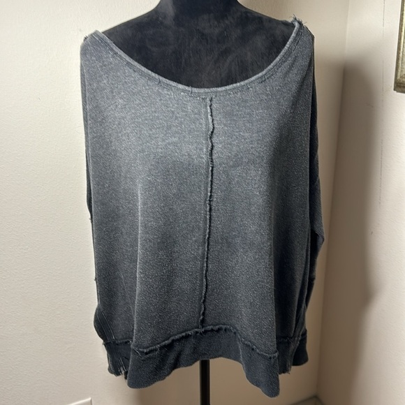 Free People distressed faded cold shoulder terry oversized top sweatshirt Sz M - Picture 1 of 9